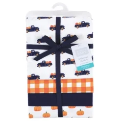 Hudson Baby Infant Boy Cotton Flannel Receiving Blankets, Pumpkin, One Size
