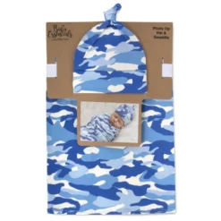 Baby Essentials Camo Print Swaddle Blanket And Knot Cap Set