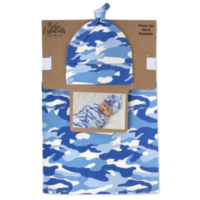 Baby Essentials Camo Print Swaddle Blanket And Knot Cap Set 3 Baby Essentials Camo Print Swaddle Blanket And Knot Cap Set