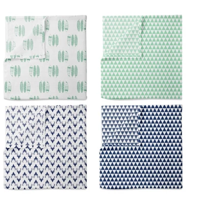 Bacati - Noah Mint/Navy Buck/Feathers/Triangles Muslin Swaddling Blankets Set Of 4 3 Bacati - Noah Mint/Navy Buck/Feathers/Triangles Muslin Swaddling Blankets Set Of 4