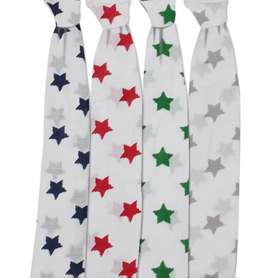 Bacati - Stars Boys Swaddling Muslin Blankets Of 4 (Navy,Green, Red,Gray) 4 Bacati - Stars Boys Swaddling Muslin Blankets Of 4 (Navy,Green, Red,Gray) - Image 2