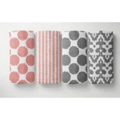 Bacati - Ikat Dots Stripes Coral Grey Muslin Girls 8 Pc Crib Set With Crib Rail Guard -Baby Household Products GUEST 172eea80 3ce1 4bf6 a126 5e266db183e5