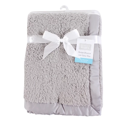 Hudson Baby Unisex Baby Faux Shearling Plush Blanket With Satin Binding, Gray, One Size 3 Hudson Baby Unisex Baby Faux Shearling Plush Blanket With Satin Binding, Gray, One Size
