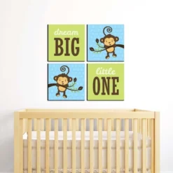 Big Dot Of Happiness Blue Monkey Boy - Kids Room, Nursery Decor And Decor - 11 X 11 Inches Nursery Wall Art - Set Of 4 Prints For Baby's Room