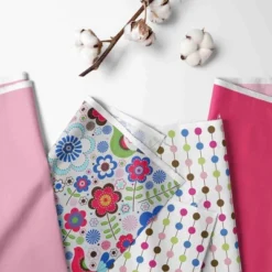 Bacati - Botanical Floral Birds Pink Multicolor 4 Pc Crib Bedding Set With Diaper Caddy