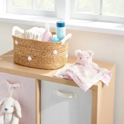 Front Page 36 Braided Water Hyacinth With Tufted Embroidery Diaper Caddy Basket - Cloud Island™