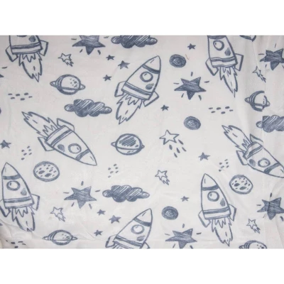 Lila And Jack Baby Blanket Blue Rocket Printed Mink With Natural Sherpa Backing Kids' Throw 4 Lila And Jack Baby Blanket Blue Rocket Printed Mink With Natural Sherpa Backing Kids' Throw - Image 2