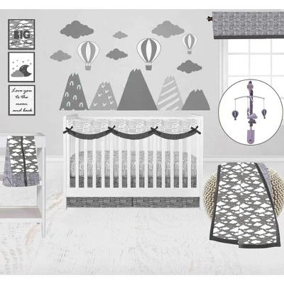 Bacati - Clouds In The City White/Gray 10 Pc Crib Bedding Set With Long Rail Guard Cover 3 Bacati - Clouds In The City White/Gray 10 Pc Crib Bedding Set With Long Rail Guard Cover