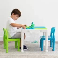 3pc Kids' 2 In 1 Square Activity Table With Chairs And 100pc Building Blocks White/Green/Blue - Humble Crew 14 3pc Kids' 2 In 1 Square Activity Table With Chairs And 100pc Building Blocks White/Green/Blue - Humble Crew -Baby Household Products GUEST 2d6c55bb 10cd 4c13 8daf fe81bd5b7697