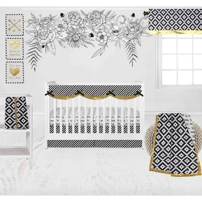 Bacati - Love Aztec Print Black Gold 10 Pc Crib Bedding Set With Long Rail Guard Cover 5 Bacati - Love Aztec Print Black Gold 10 Pc Crib Bedding Set With Long Rail Guard Cover - Image 3