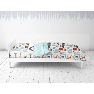 Bacati - Jungle Safari Animals Aqua/Orange/Gray 5 Pc Cotton Toddler Bedding Set 4 Bacati - Jungle Safari Animals Aqua/Orange/Gray 5 Pc Cotton Toddler Bedding Set - Image 2