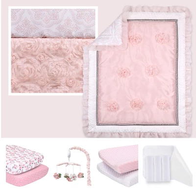 The Peanutshell Arianna Crib Bedding Set, Pink Floral, 4pc To 12 Pc, For Girls 13 The Peanutshell Arianna Crib Bedding Set, Pink Floral, 4pc To 12 Pc, For Girls - Image 11