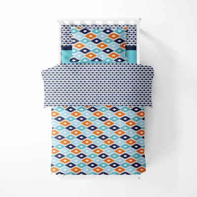 Bacati - Aztec Print Liam Aqua Orange Navy 4 Pc Toddler Bedding Set 6 Bacati - Aztec Print Liam Aqua Orange Navy 4 Pc Toddler Bedding Set - Image 4