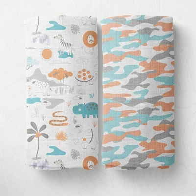 Bacati - Jungle Safari Boys Aqua/Orange Muslin 8 Pc Crib Bedding Set With 2 Swaddling Blankets 11 Bacati - Jungle Safari Boys Aqua/Orange Muslin 8 Pc Crib Bedding Set With 2 Swaddling Blankets - Image 9