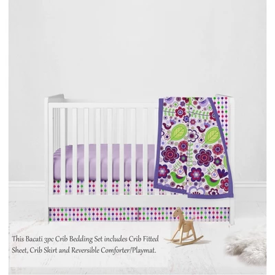 Bacati - Botanical Floral Birds Purple Multicolor 3 Pc Crib Bedding Set 4 Bacati - Botanical Floral Birds Purple Multicolor 3 Pc Crib Bedding Set - Image 2