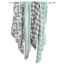 Bacati - Ikat Mint/Gray Dots/Stripes Swaddling Muslin Blankets Set Of 4 -Baby Household Products GUEST 4f0ba4f6 47e5 4062 8a53 d20066ea2f19