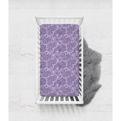 Bacati - Floral Scroll Printed Purple 100 Percent Cotton Universal Baby US Standard Crib Or Toddler Bed Fitted Sheet 5 Bacati - Floral Scroll Printed Purple 100 Percent Cotton Universal Baby US Standard Crib Or Toddler Bed Fitted Sheet - Image 3