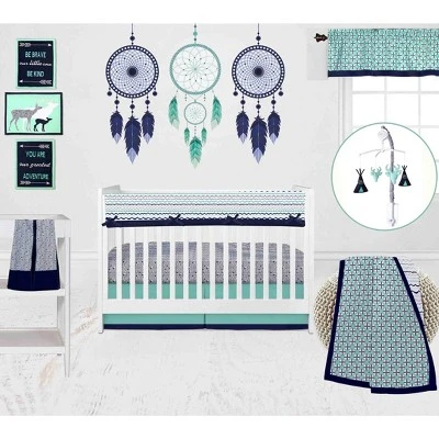 Bacati - Noah Mint Navy 10 Pc Crib Bedding Set With Long Rail Guard Cover 3 Bacati - Noah Mint Navy 10 Pc Crib Bedding Set With Long Rail Guard Cover