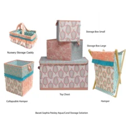 Bacati - Sophia Paisley Aqua/Coral Collapsible Laundry Hamper -Baby Household Products GUEST 544445a0 2dd2 47b0 a418 645e90923cc4 1