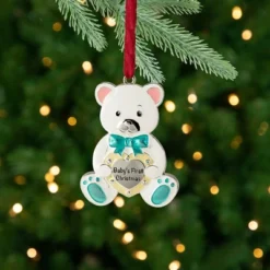 Northlight 3" Pastel Silver Plated Bear Baby's First Christmas Ornament With European Crystals