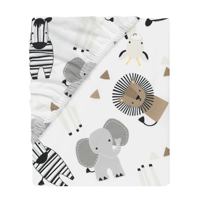 Lambs & Ivy Jungle Safari 100% Cotton White/Gray Elephant/Lion Fitted Crib Sheet 5 Lambs & Ivy Jungle Safari 100% Cotton White/Gray Elephant/Lion Fitted Crib Sheet - Image 3