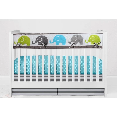 Bacati - Elephants Aqua/Lime/Gray 10 Pc Crib Bedding Set With Long Rail Guard Cover 11 Bacati - Elephants Aqua/Lime/Gray 10 Pc Crib Bedding Set With Long Rail Guard Cover - Image 9