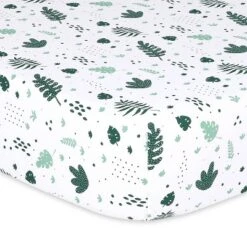 The Peanutshell Fitted Crib Sheets - Green Botanical Leaf - 4pk