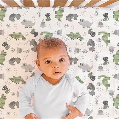 The Peanutshell Fitted Crib Sheets - Green And Gray Dinosaur - 2pk 4 The Peanutshell Fitted Crib Sheets - Green And Gray Dinosaur - 2pk - Image 2