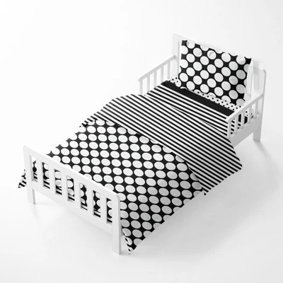 Bacati - Dots Stripes Black/White 4 Pc Toddler Bedding Set 4 Bacati - Dots Stripes Black/White 4 Pc Toddler Bedding Set - Image 2