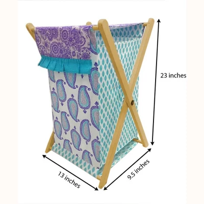Bacati - Isabella Paisley Aqua/Lilac/Purple Laundry Hamper With Wooden Frame 2 Bacati - Isabella Paisley Aqua/Lilac/Purple Laundry Hamper With Wooden Frame