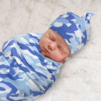 Baby Essentials Camo Print Swaddle Blanket And Knot Cap Set 4 Baby Essentials Camo Print Swaddle Blanket And Knot Cap Set - Image 2