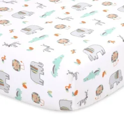 The Peanutshell Fitted Crib Sheets - Mint Safari - 2pk