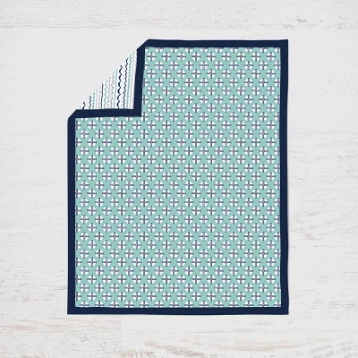 Bacati - Noah Mint Navy 10 Pc Crib Bedding Set With Long Rail Guard Cover 10 Bacati - Noah Mint Navy 10 Pc Crib Bedding Set With Long Rail Guard Cover - Image 8