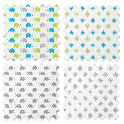 Bacati - Elephants Aqua/Lime/Gray Muslin Swaddling Blankets Set Of 4 6 Bacati - Elephants Aqua/Lime/Gray Muslin Swaddling Blankets Set Of 4 - Image 4
