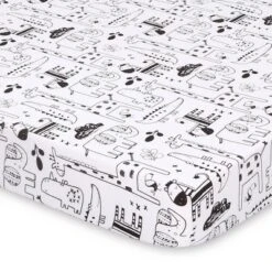 The Peanutshell Fitted Playard Sheets - Black And White Safari Animals - 2pk