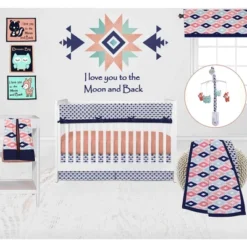 Bacati - Emma Coral Mint Navy 10 Pc Crib Bedding Set With Long Rail Guard Cover 14 Bacati - Emma Coral Mint Navy 10 Pc Crib Bedding Set With Long Rail Guard Cover -Baby Household Products GUEST 94fa898b 234d 40bc a1f5 6dbd52835570