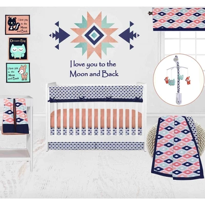 Bacati - Emma Coral Mint Navy 10 Pc Crib Bedding Set With Long Rail Guard Cover 5 Bacati - Emma Coral Mint Navy 10 Pc Crib Bedding Set With Long Rail Guard Cover - Image 3