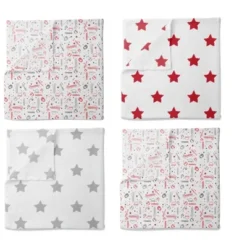 Bacati - Baseball Red/Gray Muslin Swaddling Blankets Set Of 4