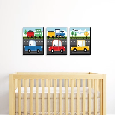 Big Dot Of Happiness Cars, Trains, And Airplanes - Transportation Nursery Wall Art And Kids Room Decor - 7.5 X 10 Inches - Set Of 3 Prints 3 Big Dot Of Happiness Cars, Trains, And Airplanes - Transportation Nursery Wall Art And Kids Room Decor - 7.5 X 10 Inches - Set Of 3 Prints