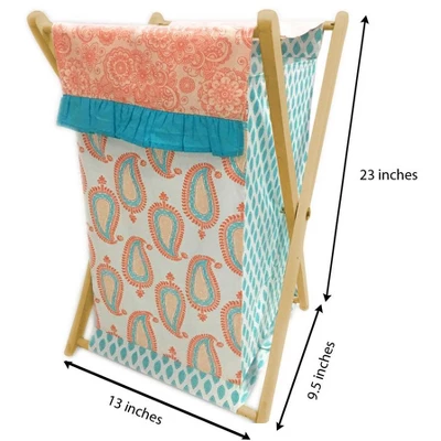Bacati - Sophia Paisley Aqua/Coral Laundry Hamper With Wooden Frame 3 Bacati - Sophia Paisley Aqua/Coral Laundry Hamper With Wooden Frame