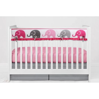 Bacati - Elephants Pink/Fuschia/Gray 10 Pc Crib Bedding Set With Long Rail Guard Cover 10 Bacati - Elephants Pink/Fuschia/Gray 10 Pc Crib Bedding Set With Long Rail Guard Cover - Image 8
