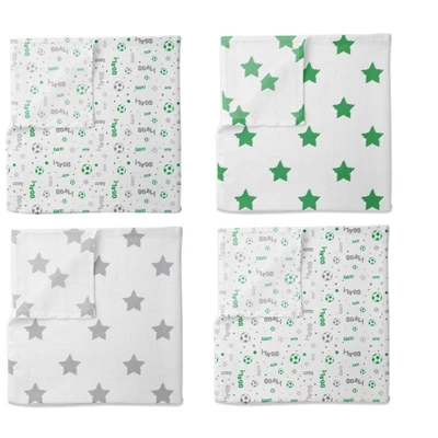 Bacati - Soccerball Green/Gray Muslin Swaddling Blankets Set Of 4 3 Bacati - Soccerball Green/Gray Muslin Swaddling Blankets Set Of 4