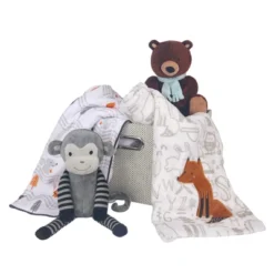 Bedtime Originals 5-Piece Gray Baby Gift Basket - Gray, Animals, Jungle, Monkey