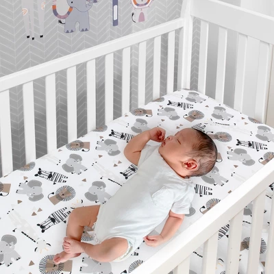 Lambs & Ivy Jungle Safari 100% Cotton White/Gray Elephant/Lion Fitted Crib Sheet 3 Lambs & Ivy Jungle Safari 100% Cotton White/Gray Elephant/Lion Fitted Crib Sheet
