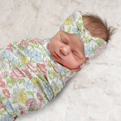 Baby Essentials Wild Floral Swaddle Blanket And Headband Set 4 Baby Essentials Wild Floral Swaddle Blanket And Headband Set - Image 2