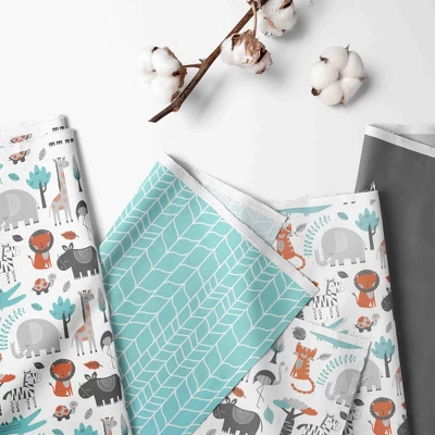 Bacati - Jungle Safari Animals Aqua/Orange/Gray 5 Pc Cotton Toddler Bedding Set 3 Bacati - Jungle Safari Animals Aqua/Orange/Gray 5 Pc Cotton Toddler Bedding Set