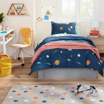 Space Cotton Kids' Comforter Set Navy - Pillowfort™ 3 Space Cotton Kids' Comforter Set Navy - Pillowfort™