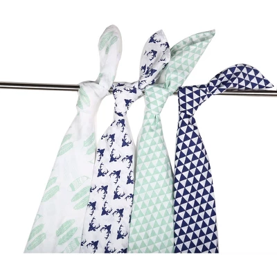 Bacati - Noah Mint/Navy Buck/Feathers/Triangles Muslin Swaddling Blankets Set Of 4 4 Bacati - Noah Mint/Navy Buck/Feathers/Triangles Muslin Swaddling Blankets Set Of 4 - Image 2