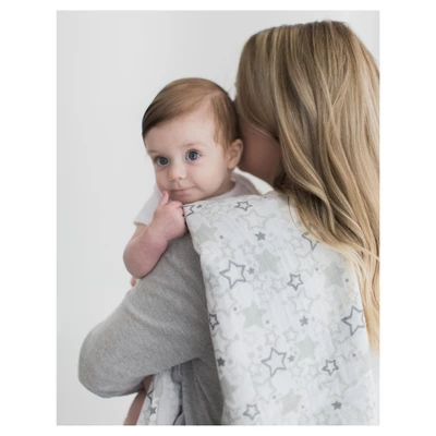 SwaddleDesigns Cotton Muslin Swaddle Blankets - Starshine Shimmer - 4pk - Sterling Gray 10 SwaddleDesigns Cotton Muslin Swaddle Blankets - Starshine Shimmer - 4pk - Sterling Gray - Image 8