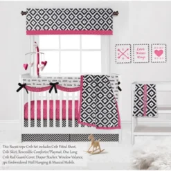 Bacati - Love Black Fuschia 10 Pc Crib Bedding Set With Long Rail Guard Cover -Baby Household Products GUEST b52145d8 c35d 4042 8f8a 24b9f328ace7